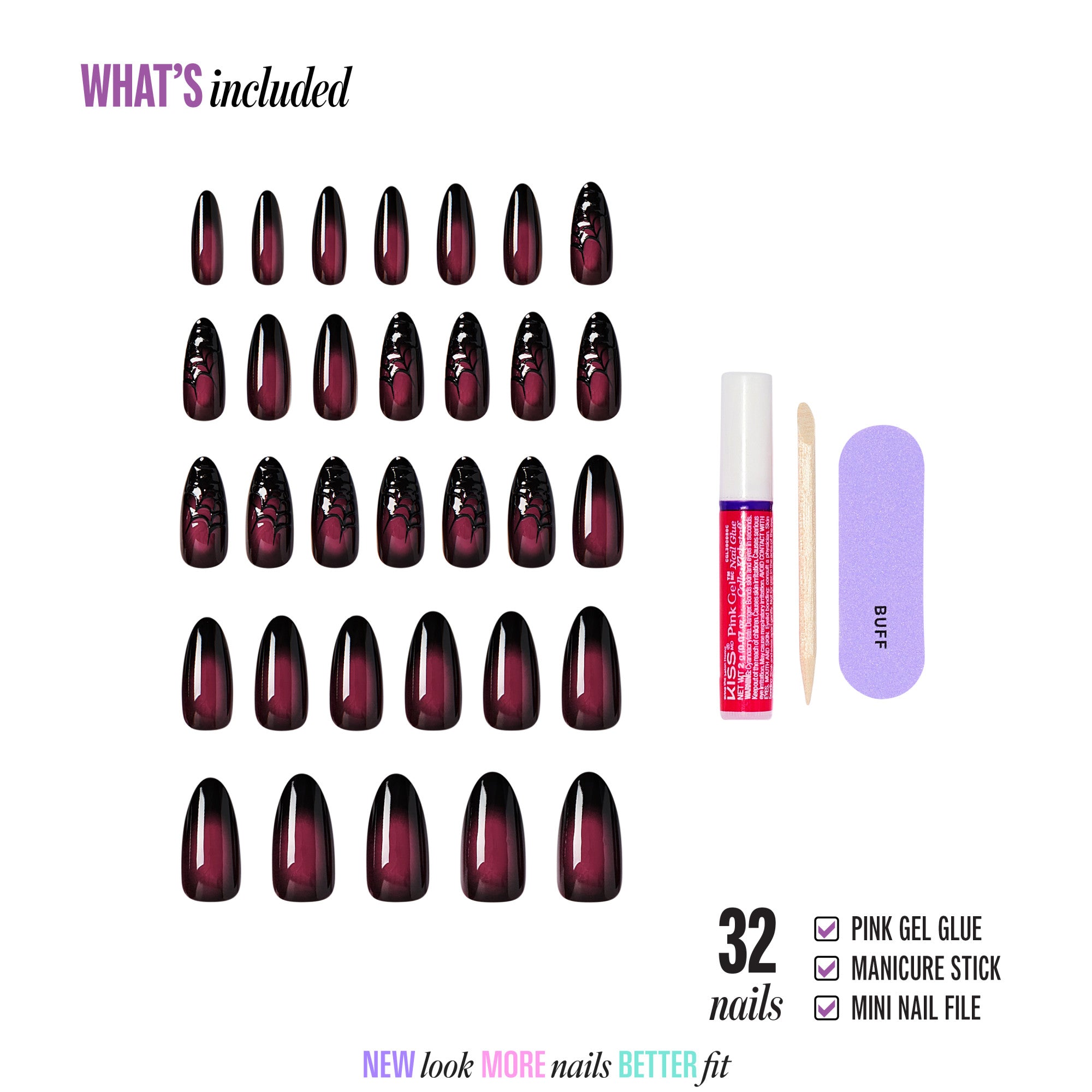 Kiss Haunt Halloween Press On Fake Glue Nails - Ghoulfriend | Design, Black &amp; Red, Long, Almond