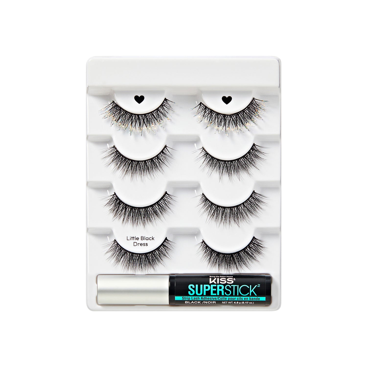 Kiss Superstick Little Black Dress lash set with adhesive, 4 pairs included