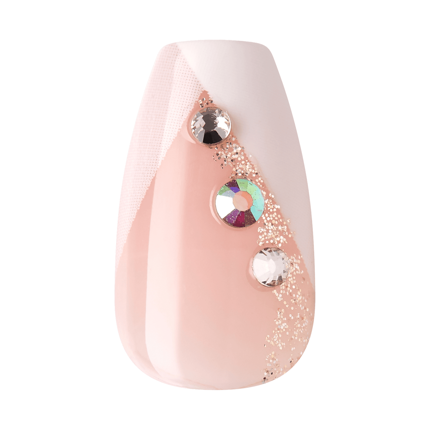 Pink press-on nail with rhinestone and crystal embellishments