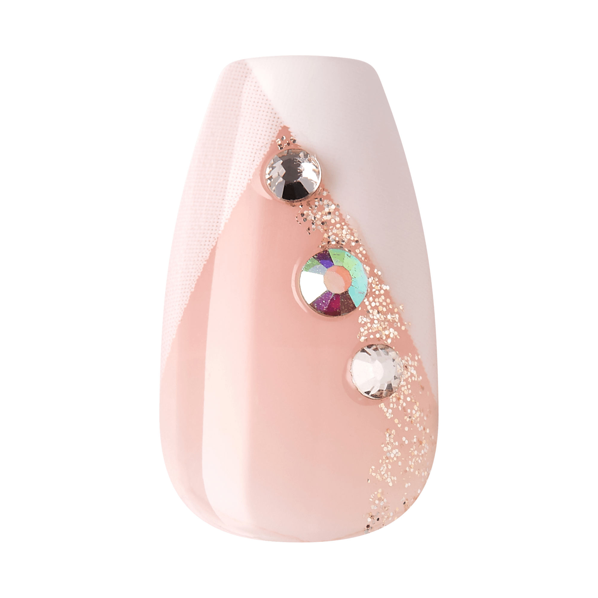 Pink press-on nail with rhinestone and crystal embellishments