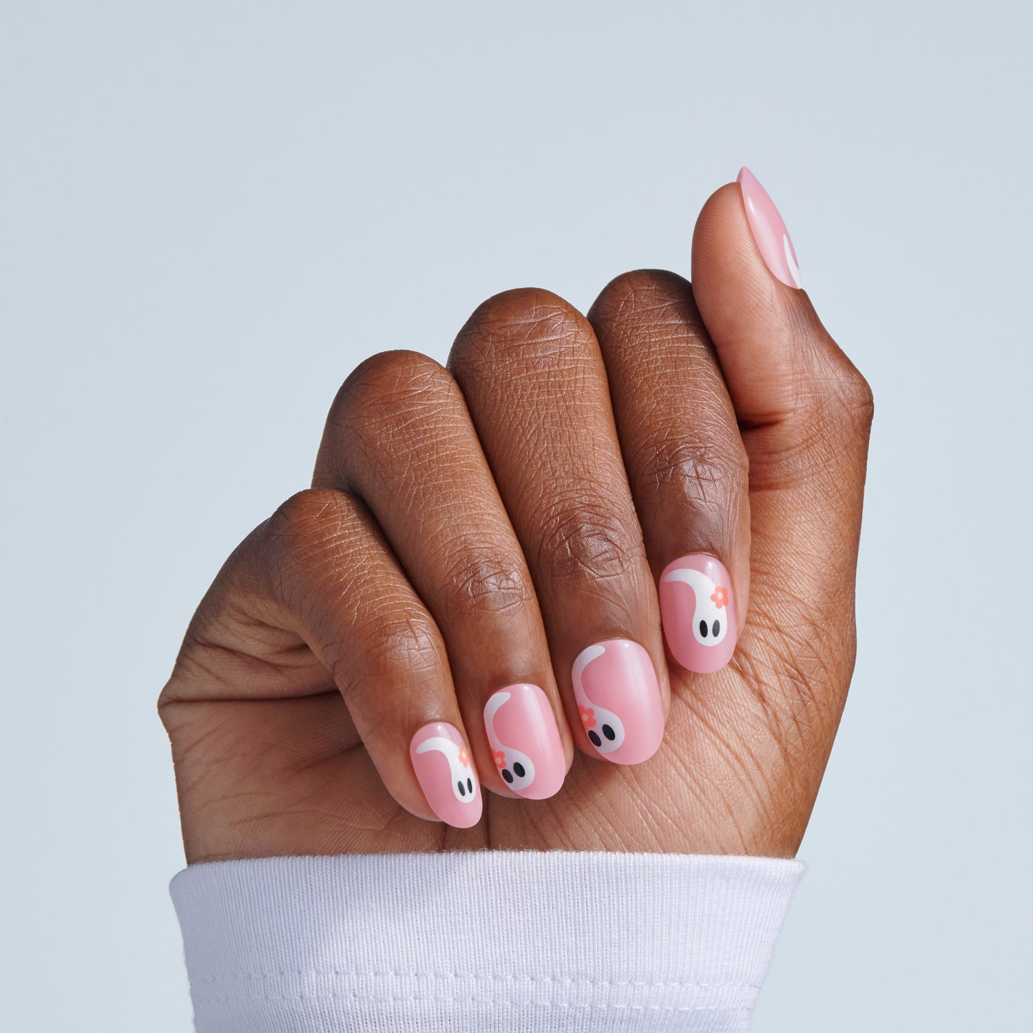 Kiss Haunt Halloween Press On Fake Glue Nails - Cursed But Cute | Design, Pink, Short, Round, Glow In The Dark