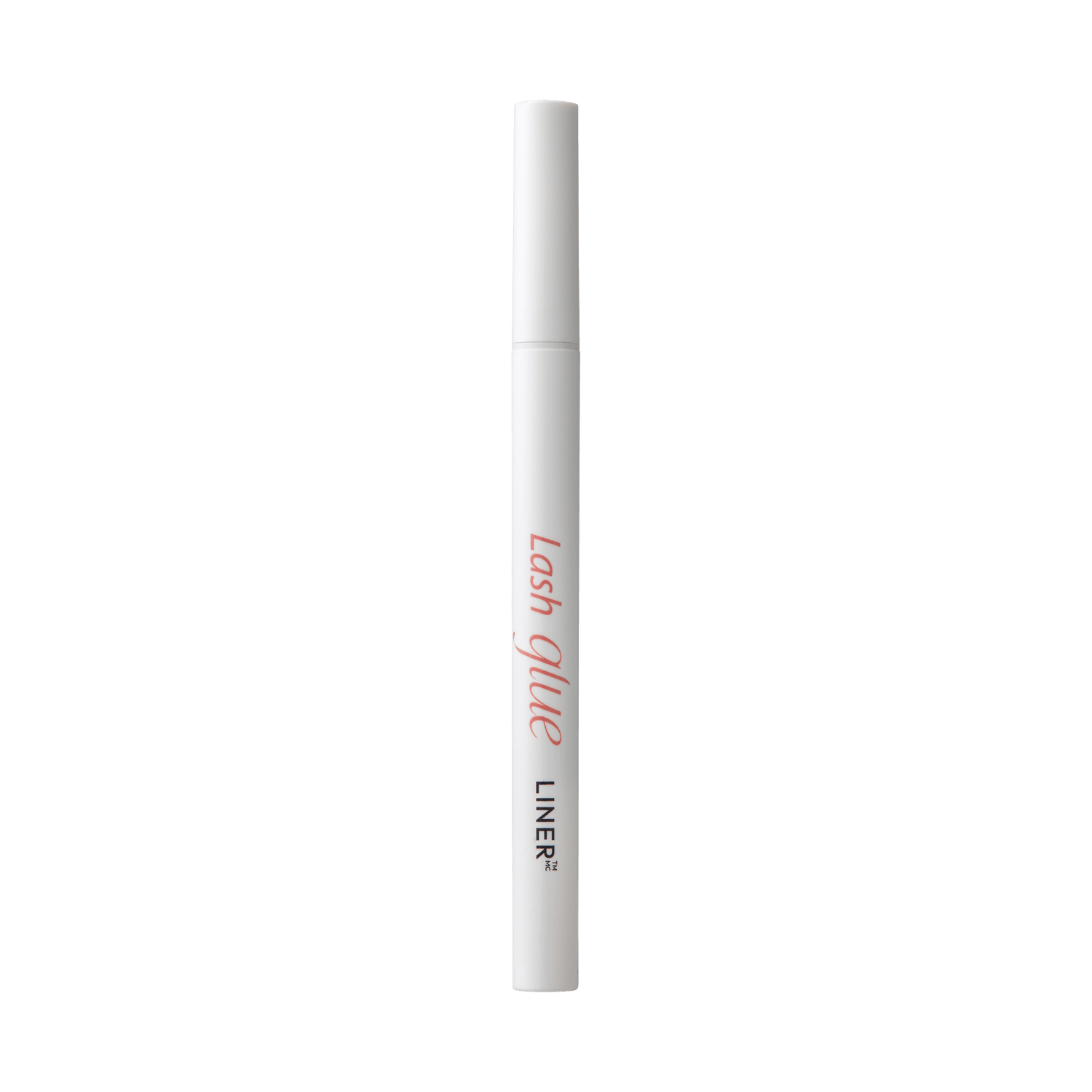 Slim white pen-shaped tube with a white cap, labeled \