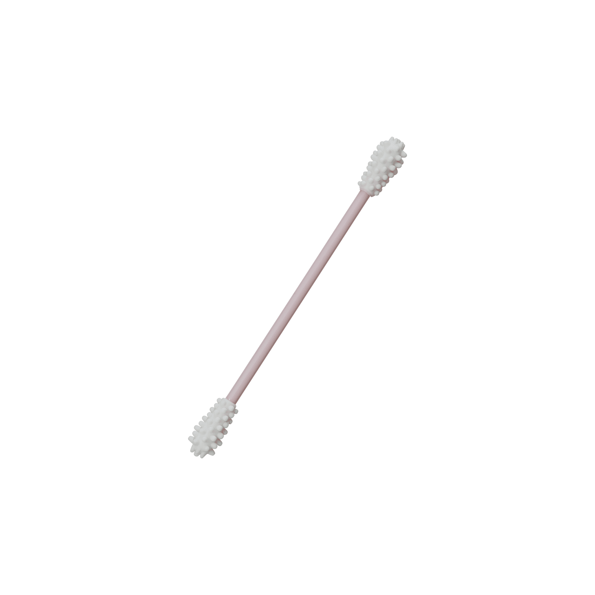 Double-ended applicator stick with textured white silicone tips and a light pink handle, designed for precise serum application.