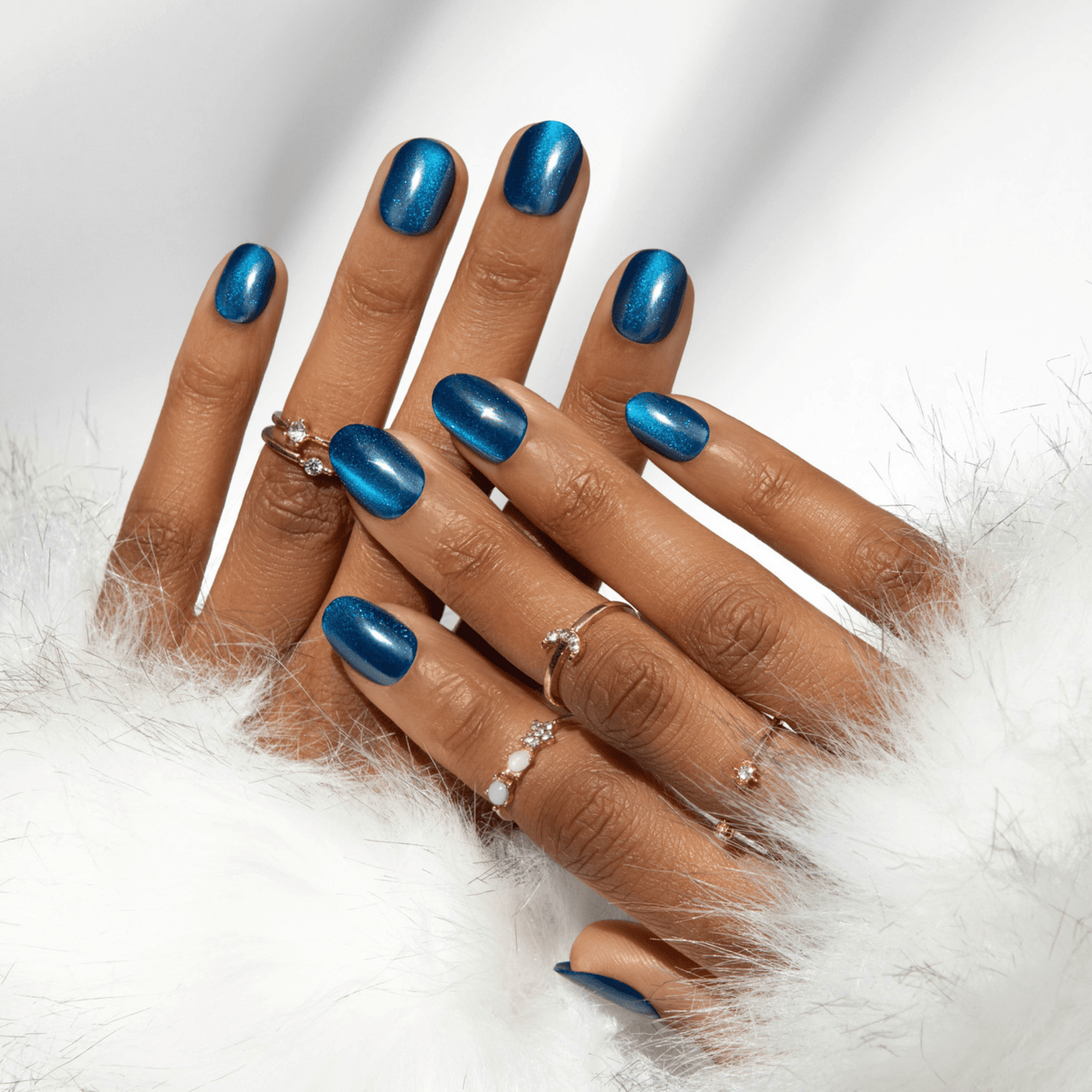 colorFX by Impress No Glue Fake Press On Nails - Reconnect | Solid, Blue, Short, Oval, Manicure