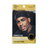 Black luxe velvet durag in packaging with smiling man wearing durag, labeled "Compress-Rag Power Wave Luxe Velvet Durag," one size fits all.