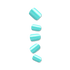 Five glossy, shimmer-finished turquoise press-on nails arranged vertically on a transparent background, showing various sizes for nail tips.