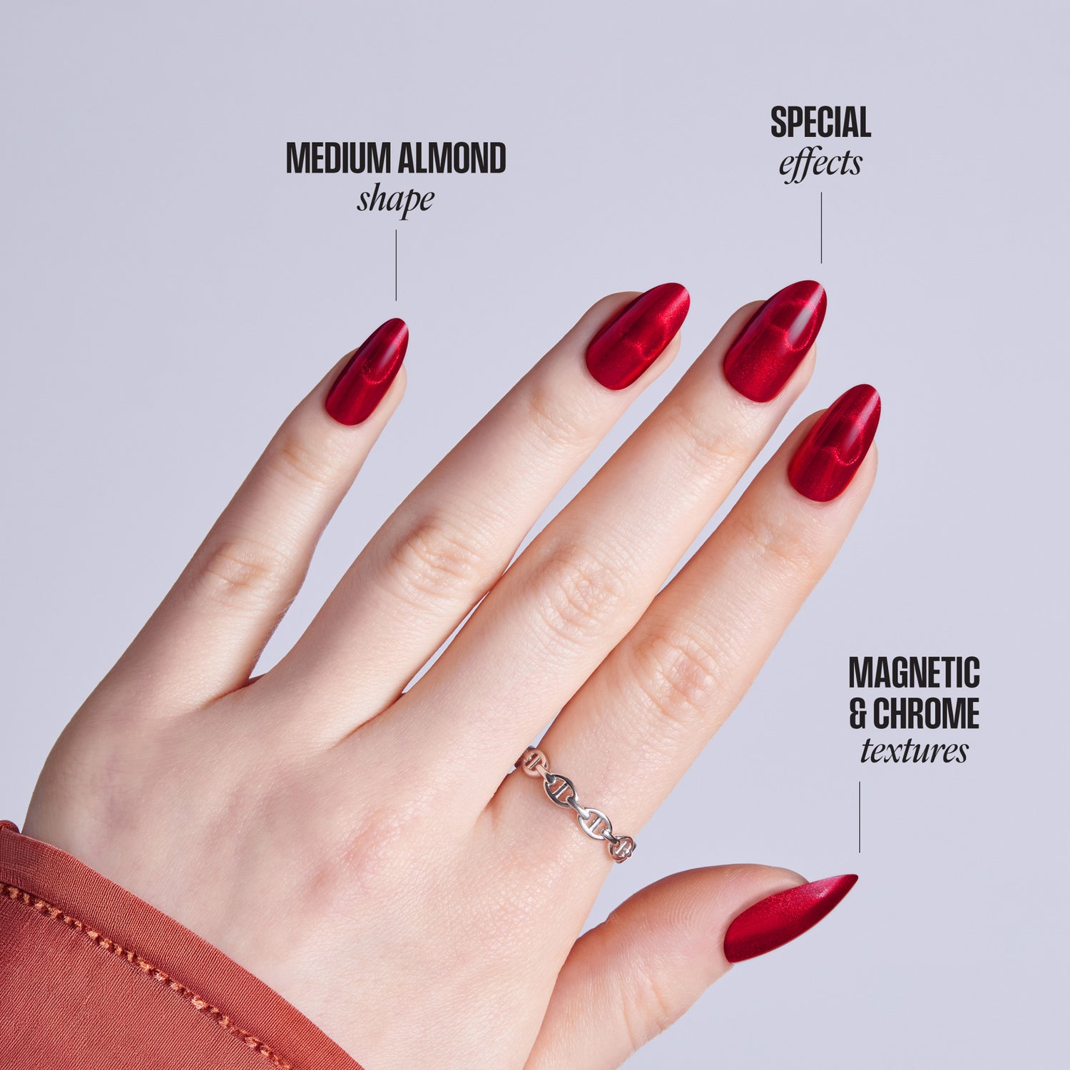Kiss Glam Embellished Press On Fake Glue Nails - Famous | 3D &amp; Jewel Design, Red, Medium, Almond