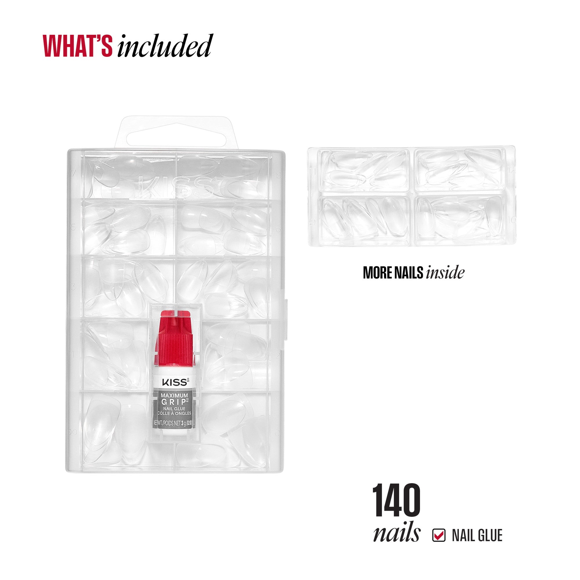 Kiss 140 Nails with Nail Glue and Additional Nails Included
