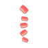 Five coral-colored press-on nails with a glossy finish, shown in descending size order on a plain background.