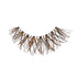 Black false eyelash with long, spiky strands decorated with dense, colorful glitter specks in orange, green, gold, red, and silver.