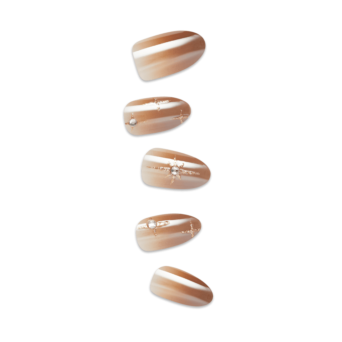 Impress Design No Glue Fake Press On Nails - Crisp | 3D &amp; Jewel Design, Brown, Medium, Almond, Manicure