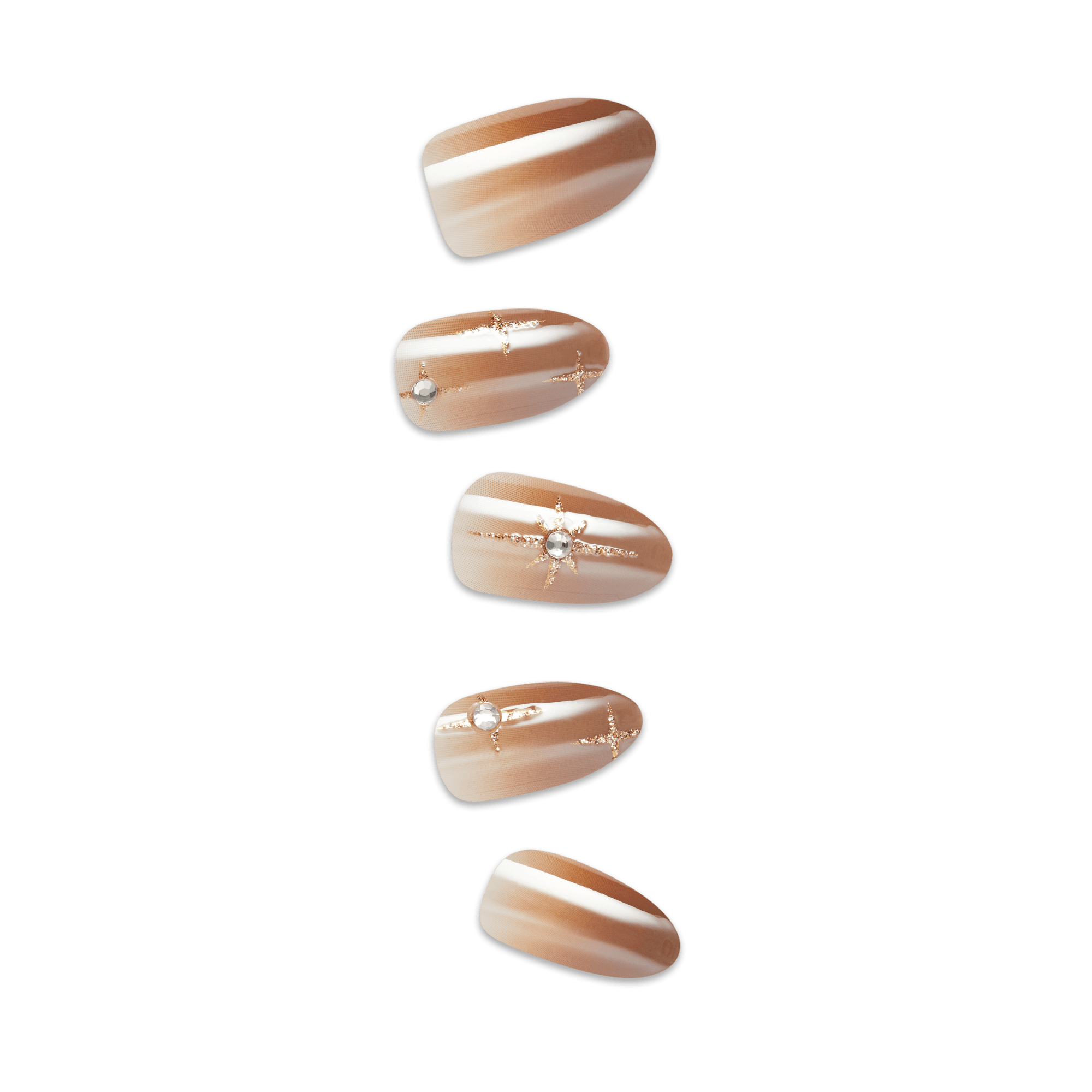 Impress Design No Glue Fake Press On Nails - Crisp | 3D &amp; Jewel Design, Brown, Medium, Almond, Manicure