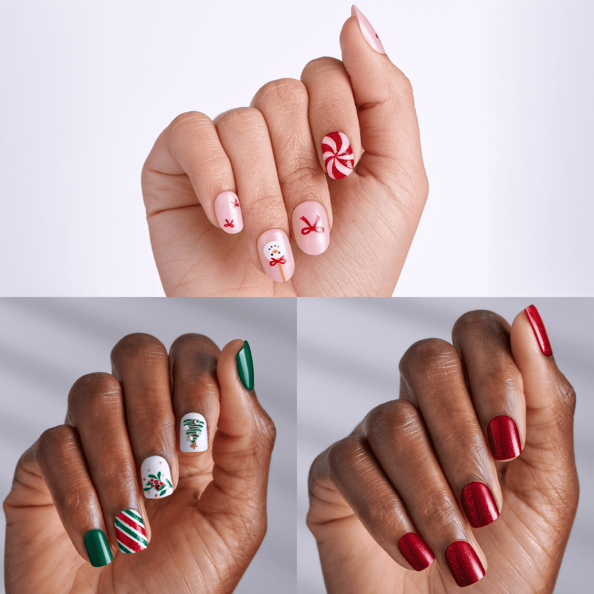 Impress Design Holiday No Glue Fake Press On Nails - Merry Muse Gift Set | Design, Multicolor, Short, Squoval, 3 Manicure Sets Included