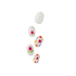Set of five white press-on nails with a mix of designs: solid white, pink tulip with green stem, and multicolored tulips in orange, yellow, purple, and pink.