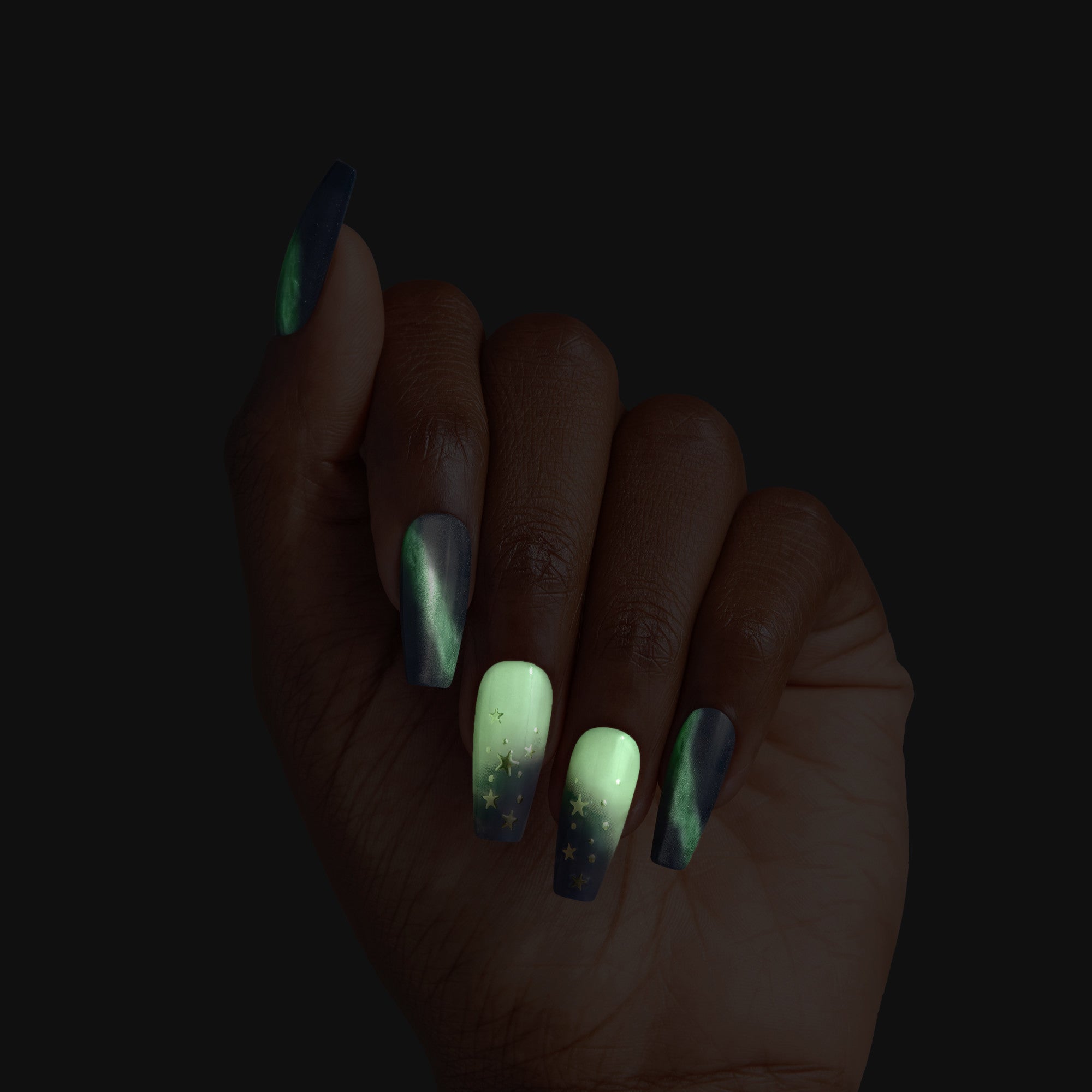 Kiss Haunt Halloween Press On Fake Glue Nails - Spooky Tips | Design, Blue, Long, Coffin, Glow In The Dark