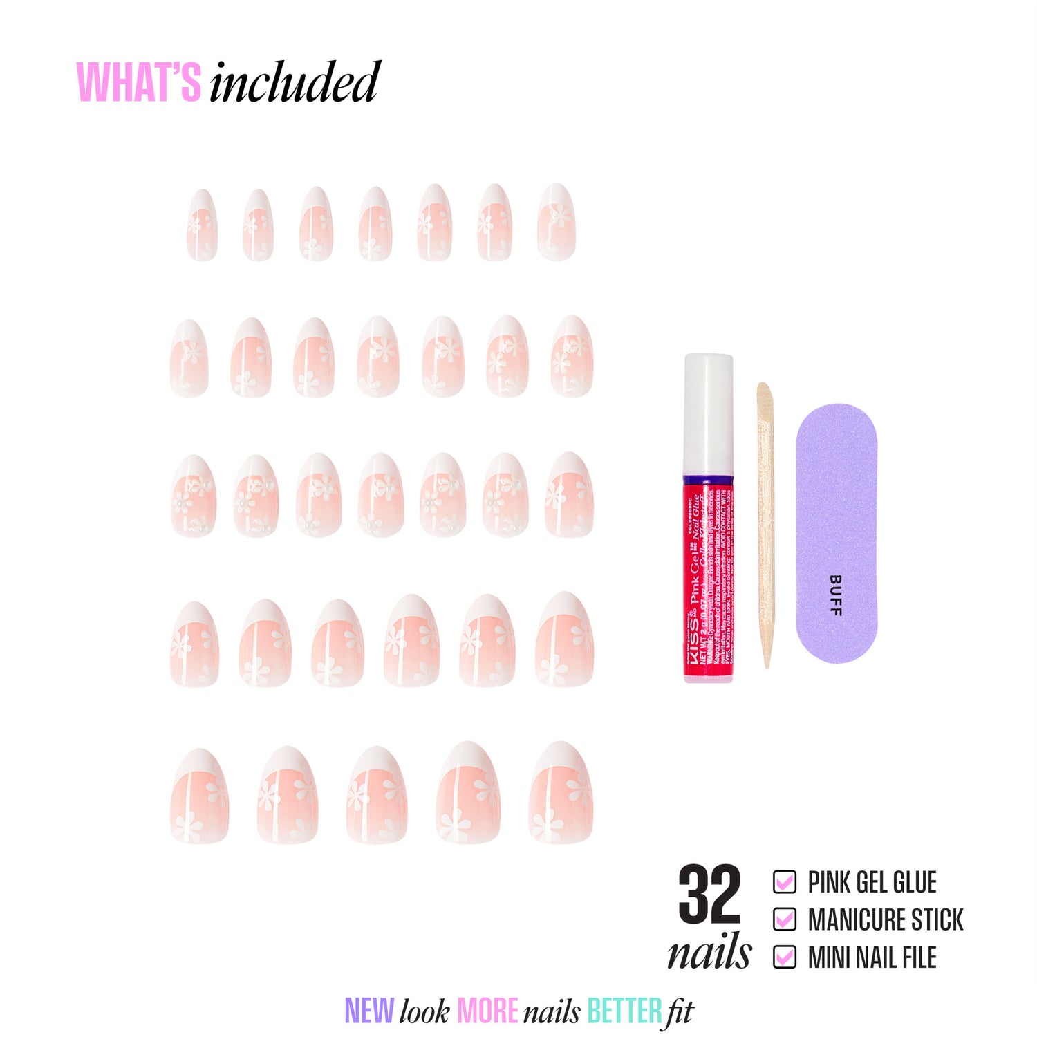 Kiss Glam Jeweled Press On Fake Glue Nails - Crystal Bloom | 3D &amp; Jeweled French Design, White, Medium, Almond