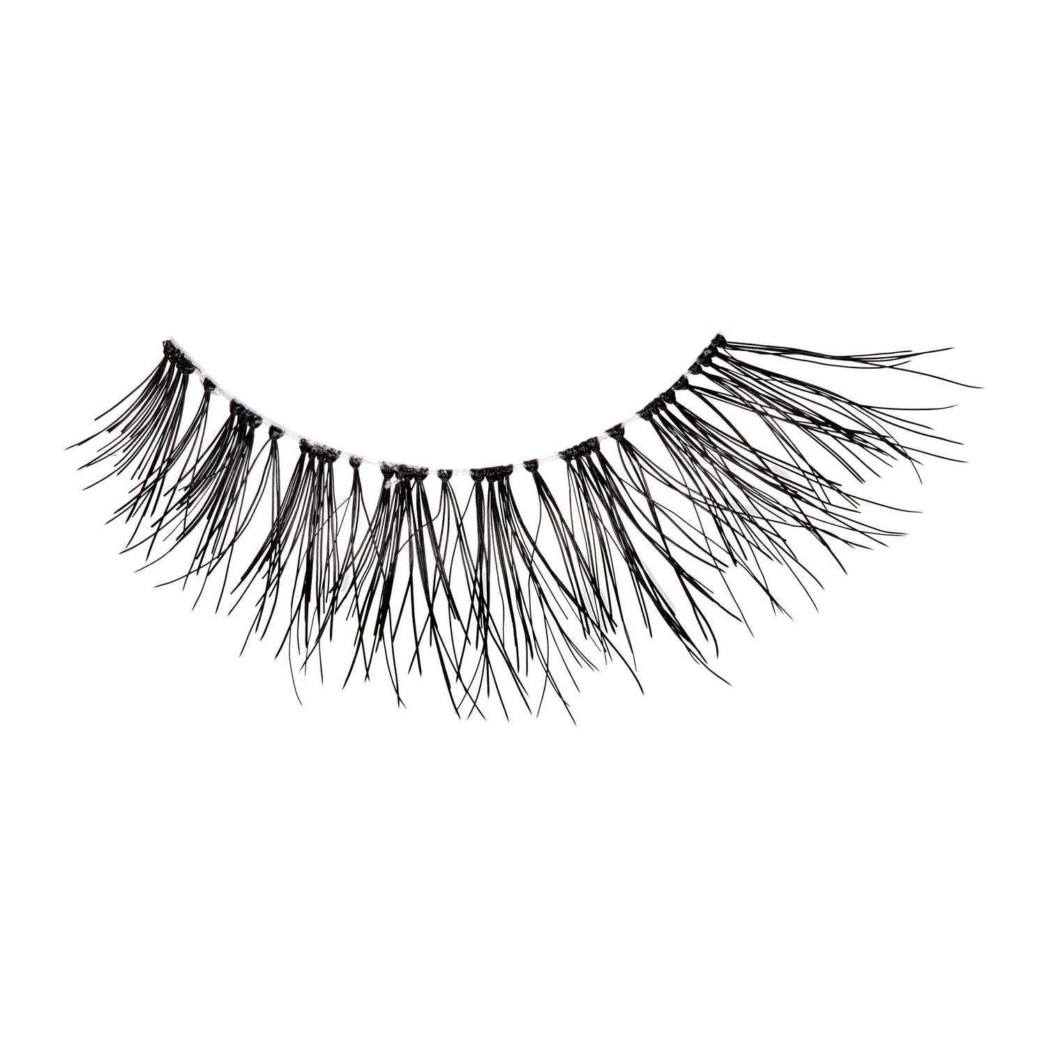 Single KISS So Wispy false eyelash in the Pixie style, featuring sparse, thin black strands with a natural, wispy look on a white background.