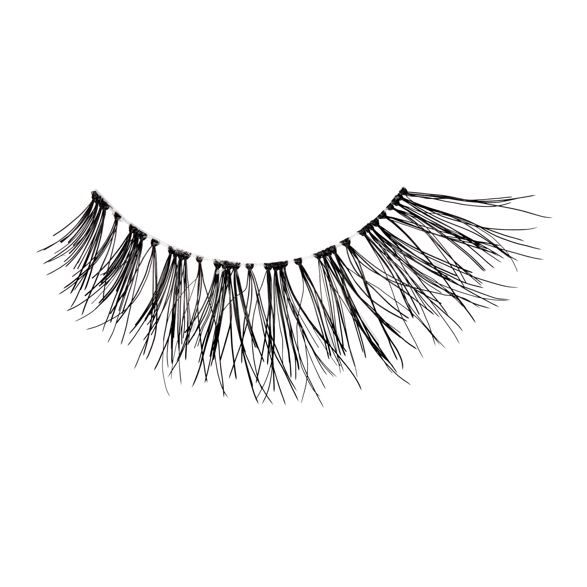Single KISS So Wispy false eyelash in the Pixie style, featuring sparse, thin black strands with a natural, wispy look on a white background.