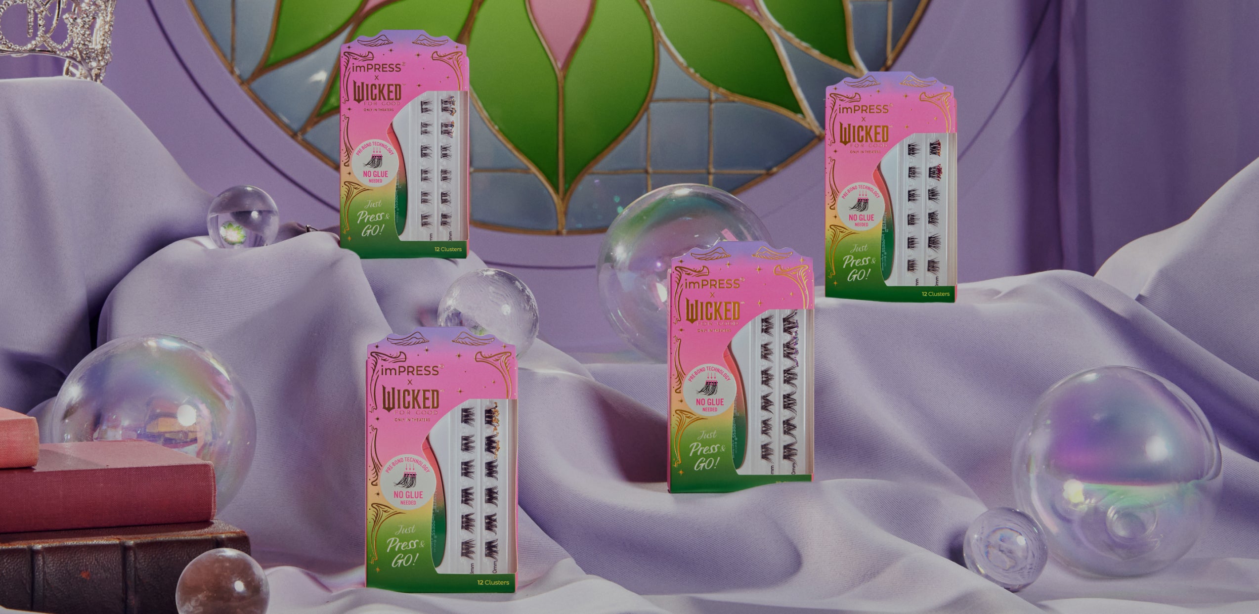 imPRESS Wicked press-on lashes displayed with packaging showing no glue application method.