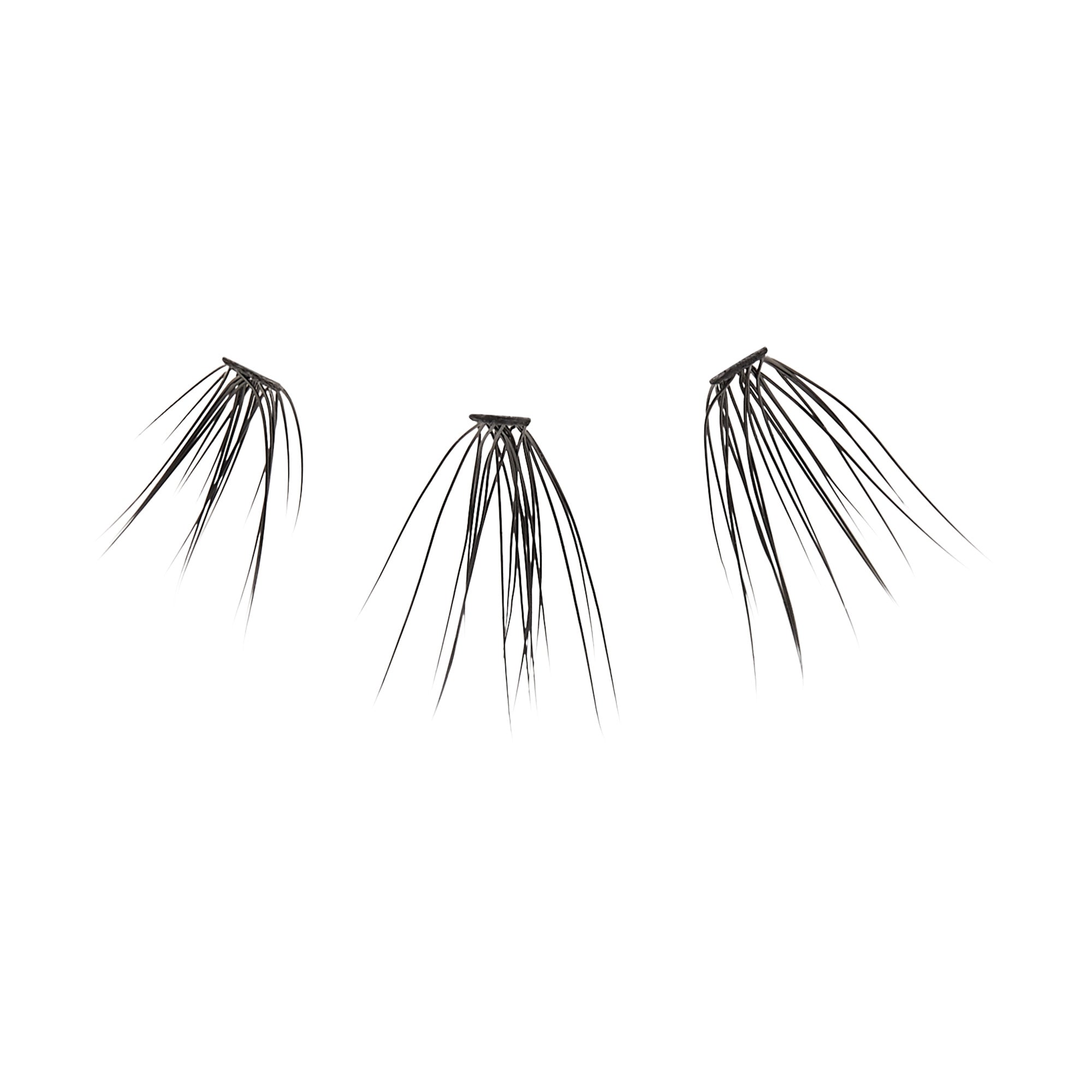 Three sets of KISS Lash Couture Venus faux lash extensions, each featuring thin, long black individual lash strands fanned out, shown against a white background.