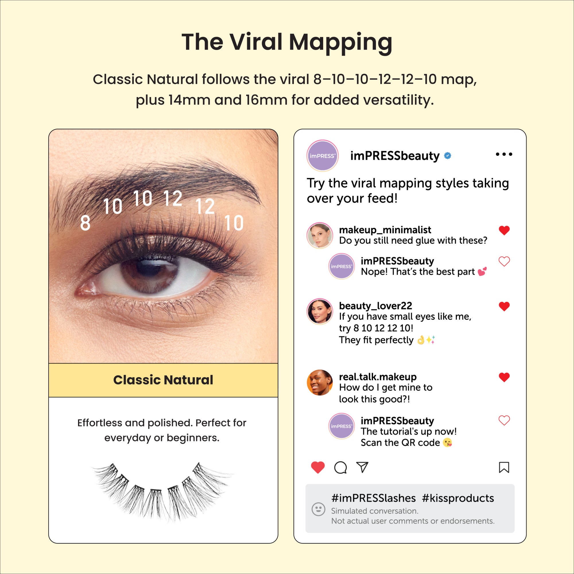 Viral lash mapping guide: 8-10-10-12-12-10mm application chart for Classic Natural style.