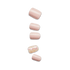 Set of five press-on nails in soft nude pink with one accent nail featuring a translucent base and multi-colored glitter specks.