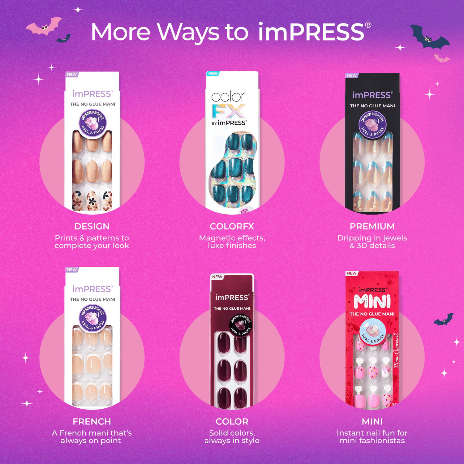 Impress Kids Halloween No Glue Fake Press On Nails - Night Sparkles | Design, Pink, Kids, Squoval, Glow In The Dark, Manicure