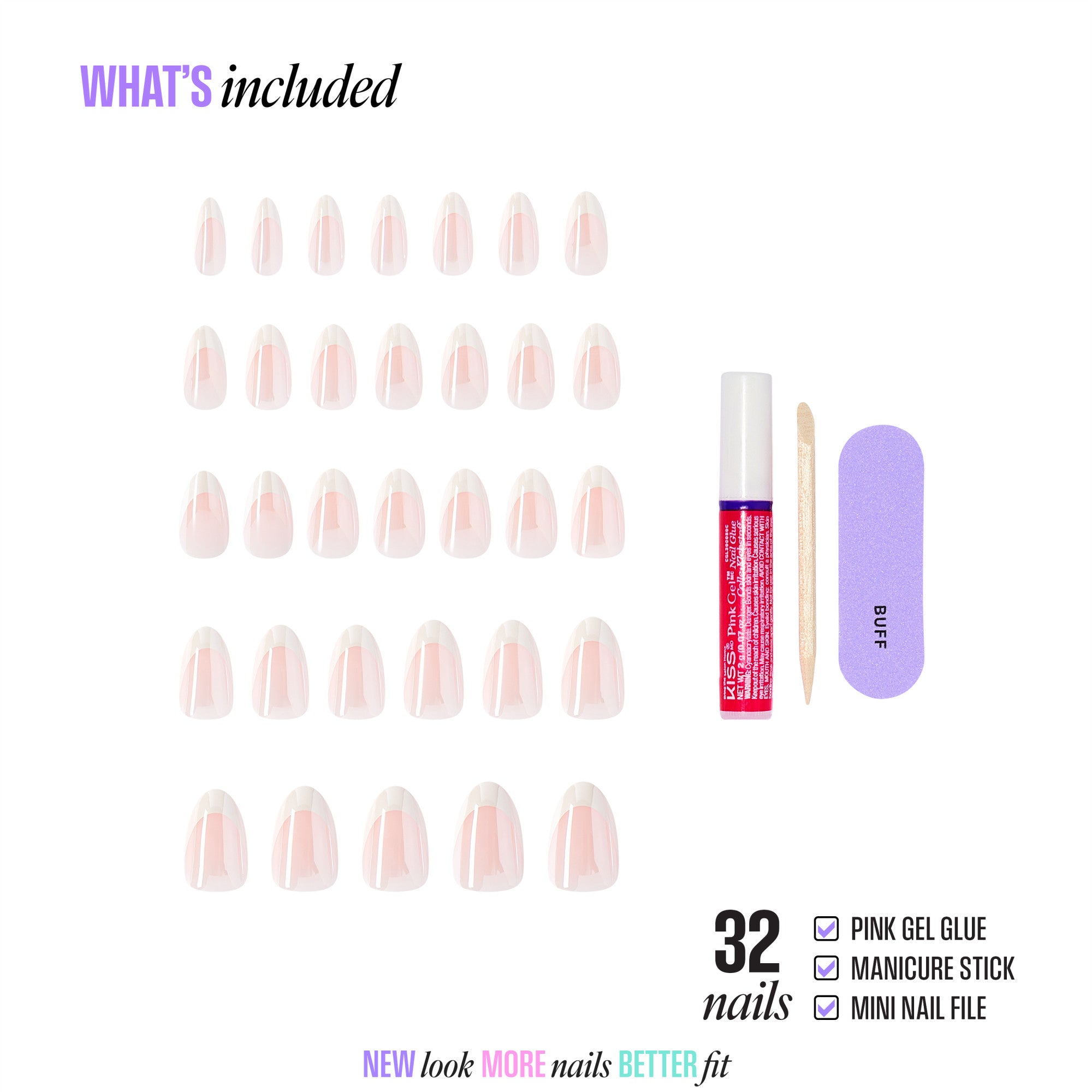 Kiss Core Design Press On Fake Glue Nails - New Chapter | French Tips, White, Medium, Almond
