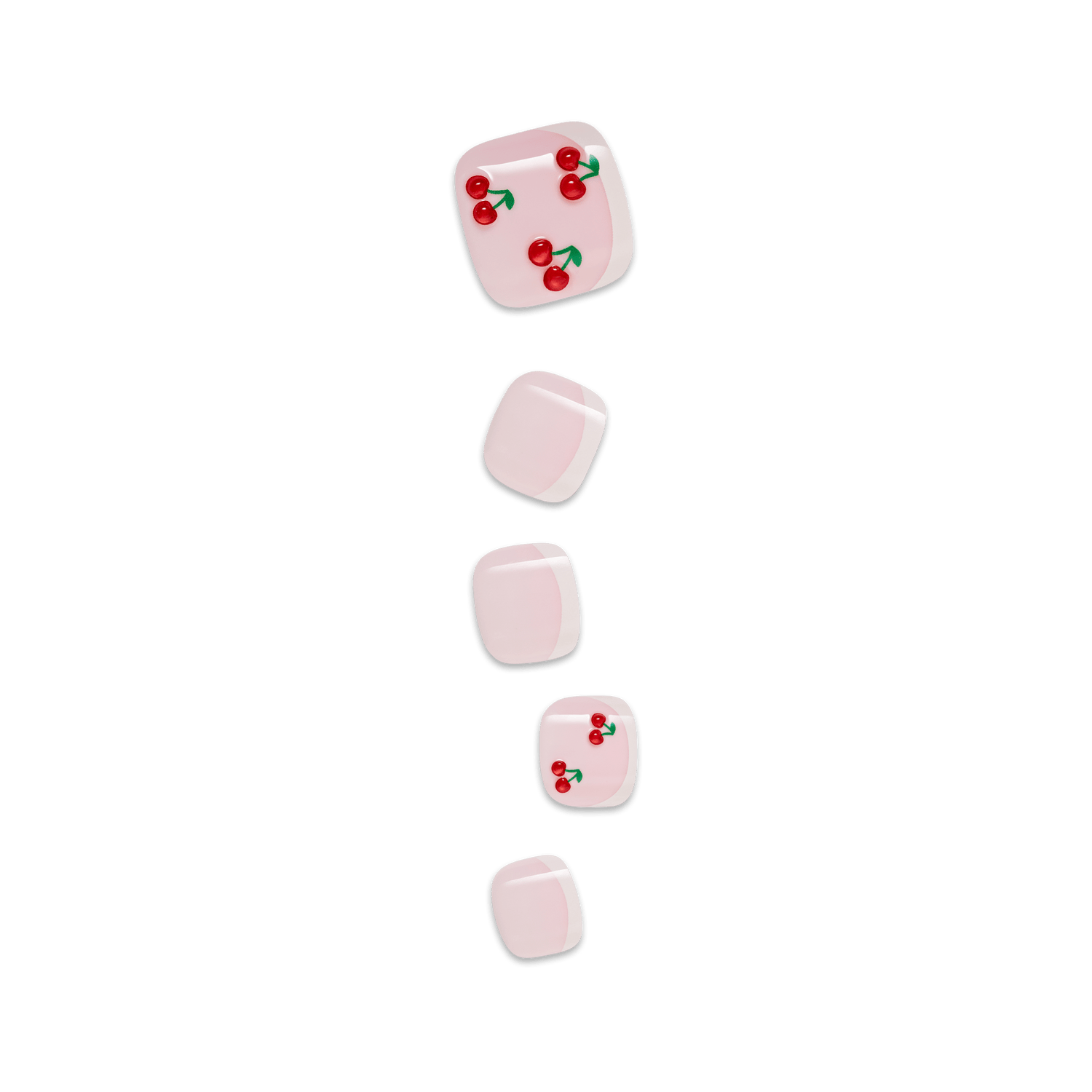 Illustration of pink toenails with red cherries on a transparent background