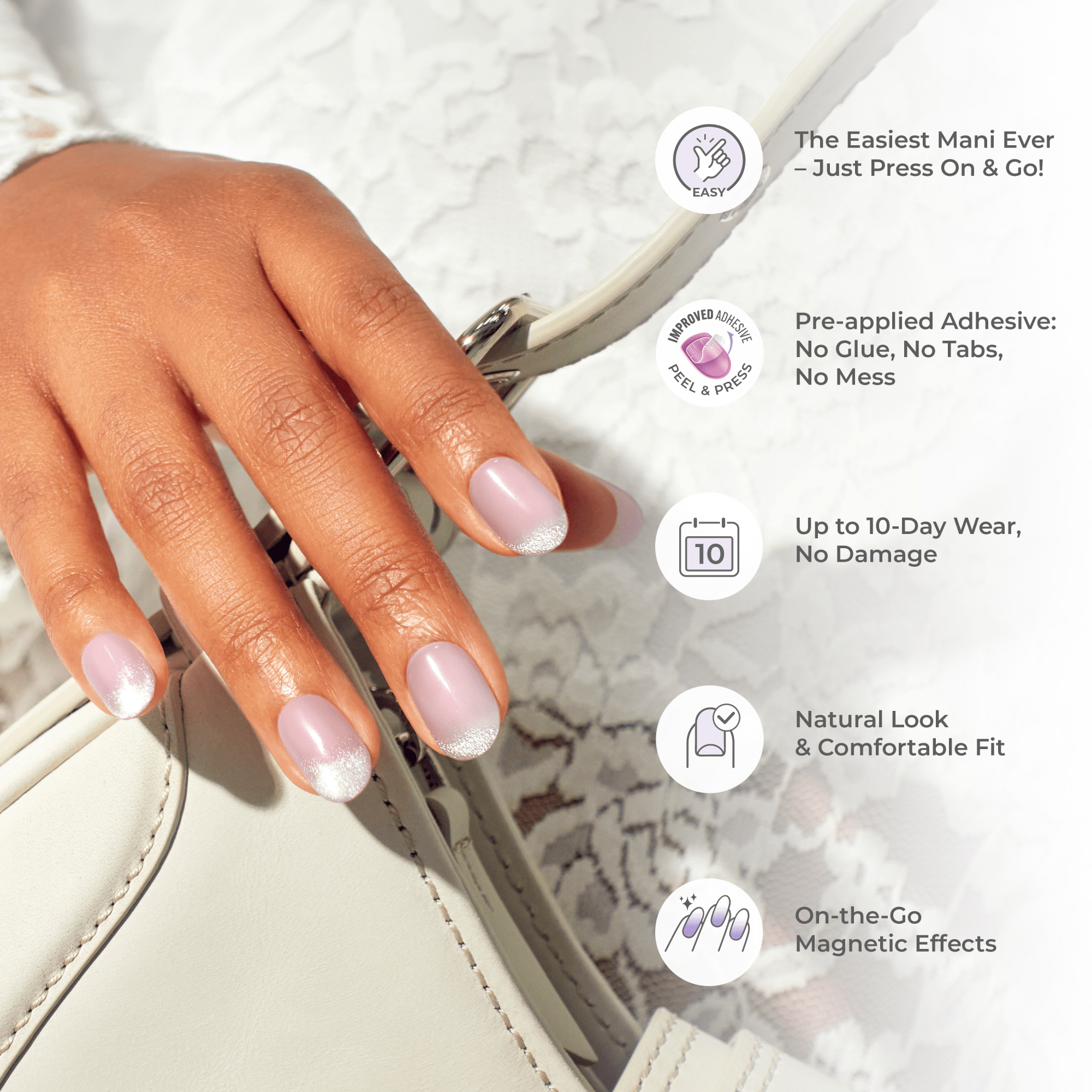 colorFX by Impress No Glue Fake Press On Nails - Levels | Solid, Pink, Short, Squoval, Manicure