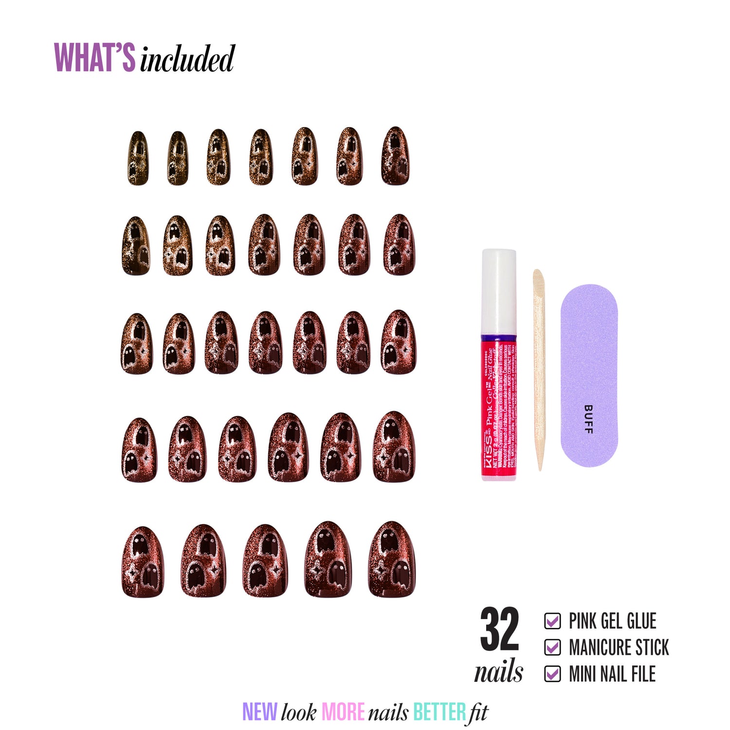 Kiss Haunt Halloween Press On Fake Glue Nails - Haunted Glow | Design, Red, Medium, Almond