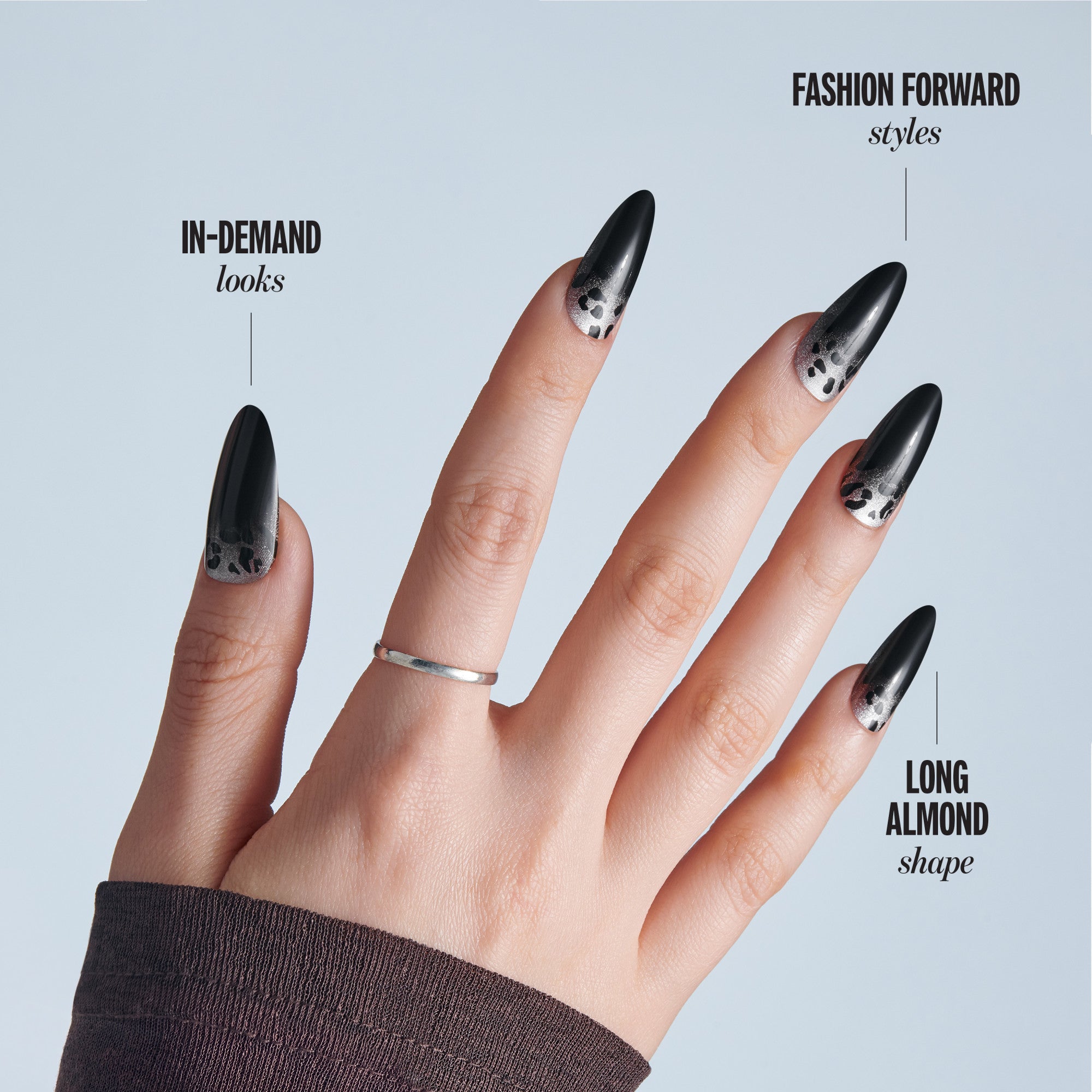 Kiss Haunt Halloween Press On Fake Glue Nails - Polish Potion | Design, Black, Long, Almond, Glow In The Dark
