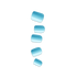 Five glossy, light blue, curved press-on nails arranged vertically on a transparent background with black edges outlining each nail.