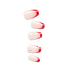 Red and white artificial nail tips with rhinestone accents, various sizes