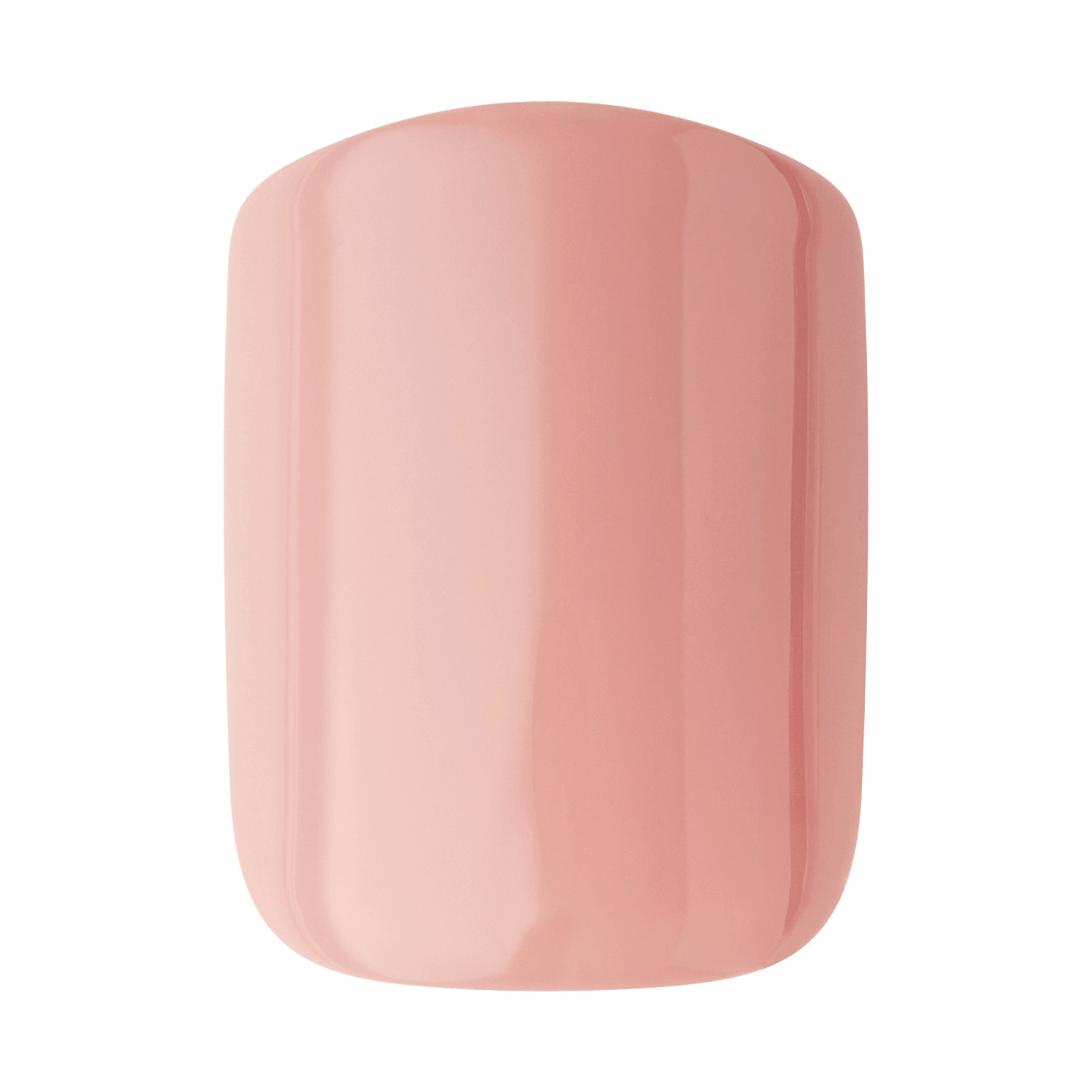 Soft pink nail polish swatch on rounded rectangular nail tip.