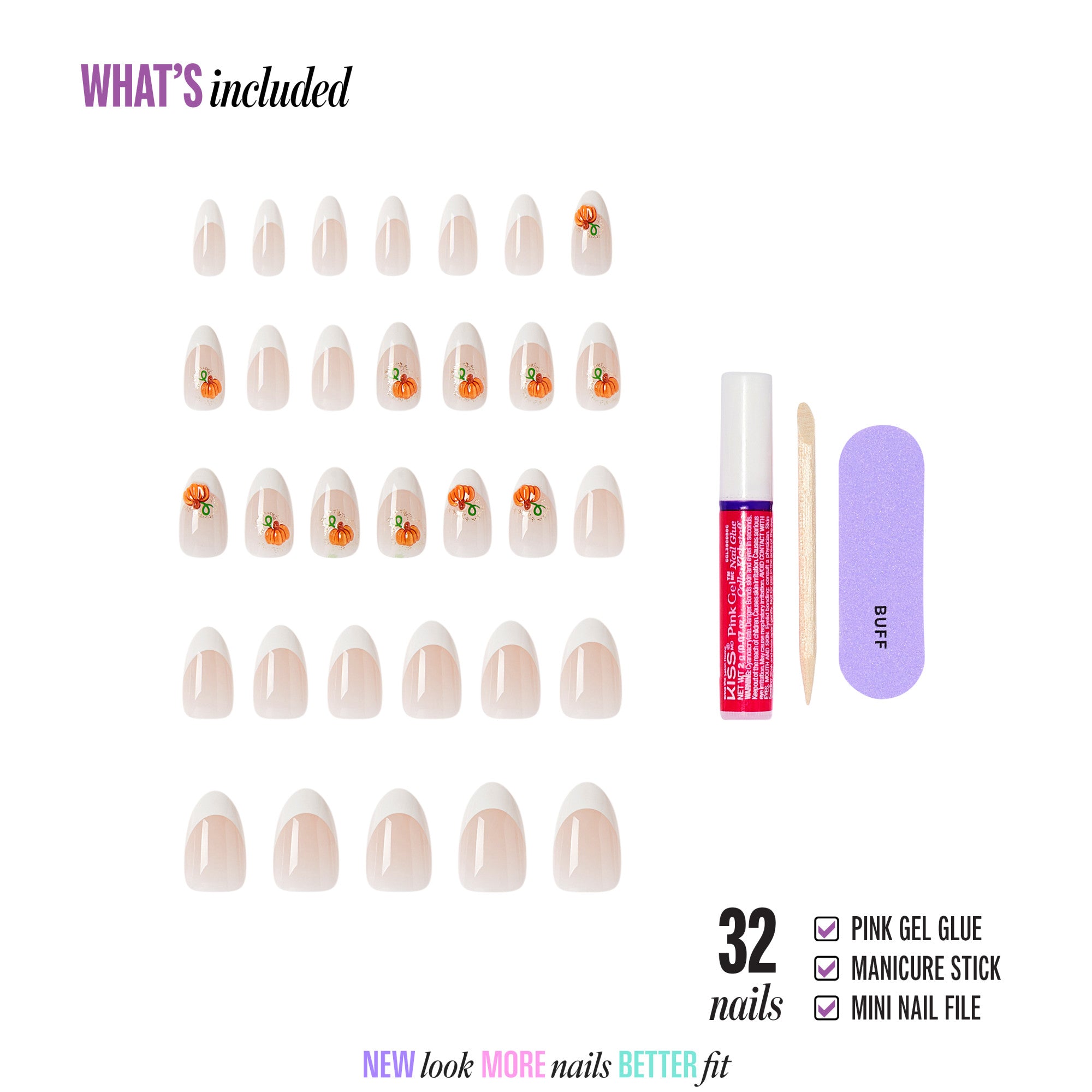 Kiss Haunt Halloween Press On Fake Glue Nails - Spook Me | French Design, White, Medium, Almond, Glow In The Dark