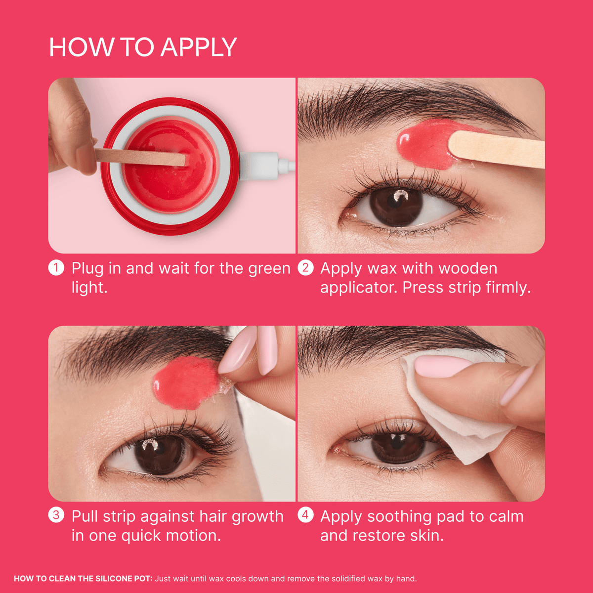 Kiss Brow Wax Kit | Starter Kit, Heater, Hard Wax, 10 Applicators, 10 Waxing Strips, 15 Post-Wax Wipes