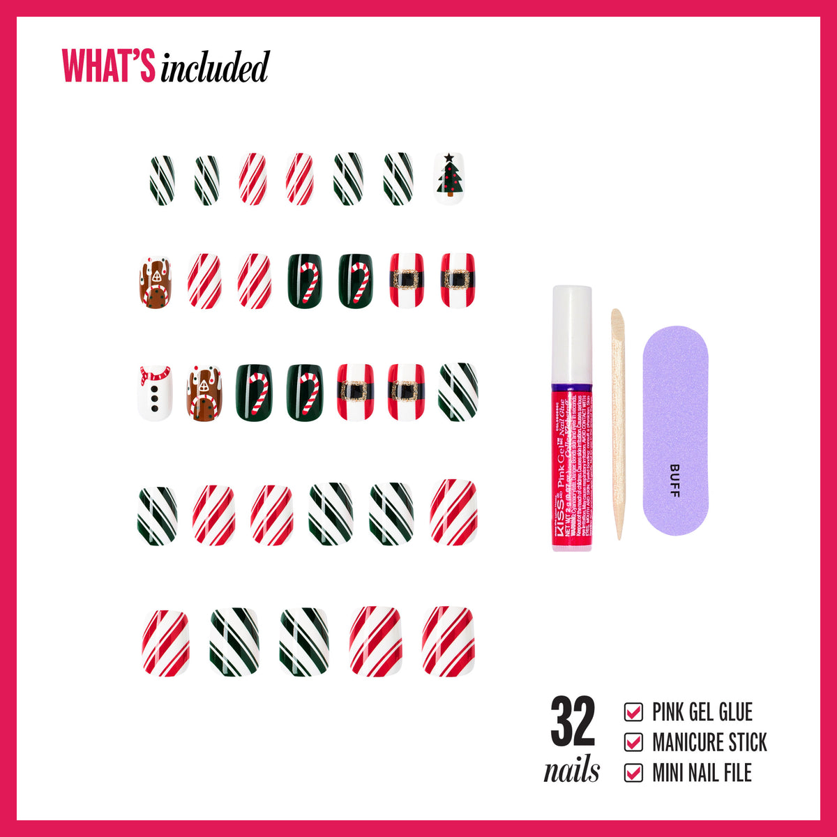 Kiss Merry Holiday Press On Fake Glue Nails - Sugar Knit | Design, Multicolor, Short, Squoval