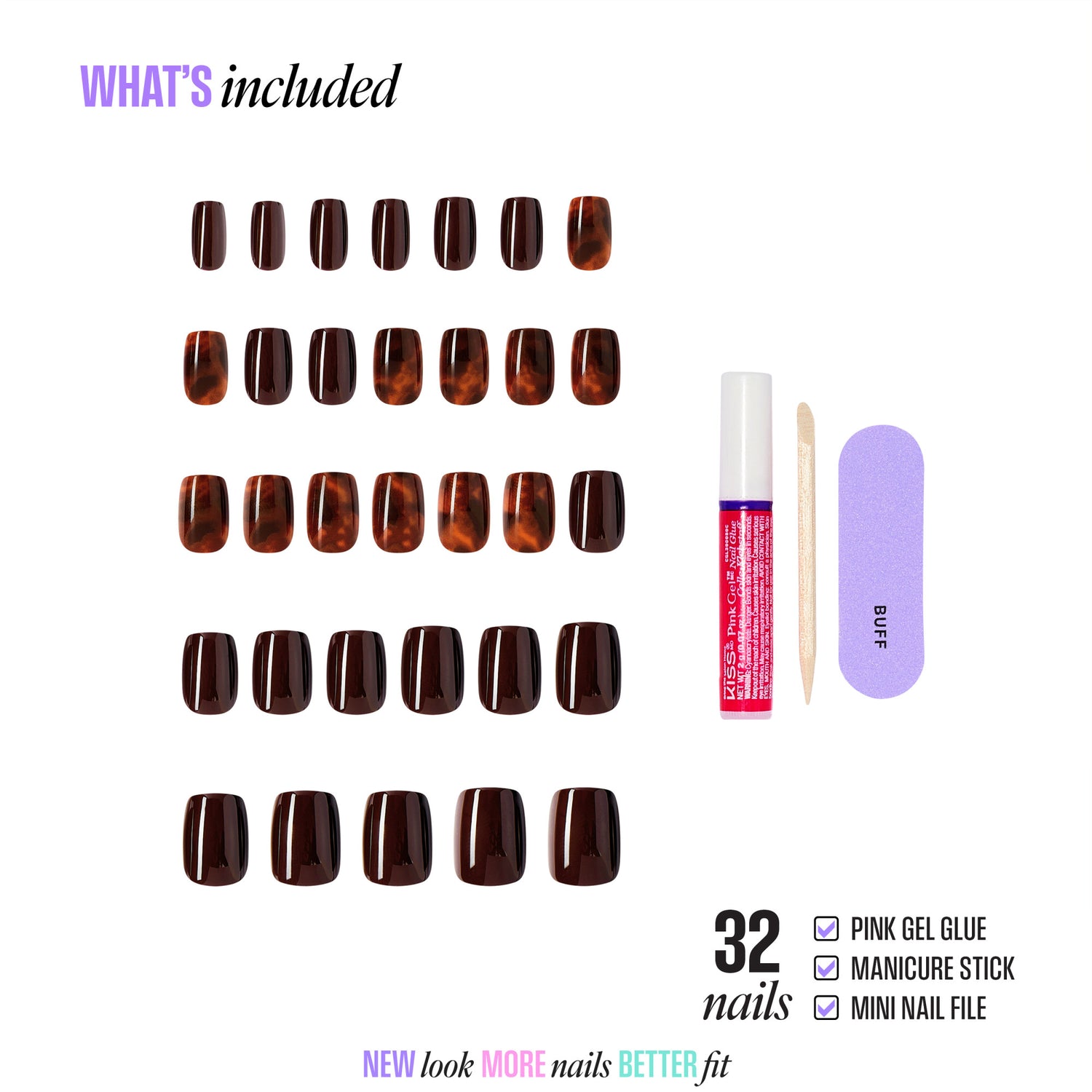 Kiss Core Design Press On Fake Glue Nails - Fallen For You | French Design, Brown, Short, Squoval