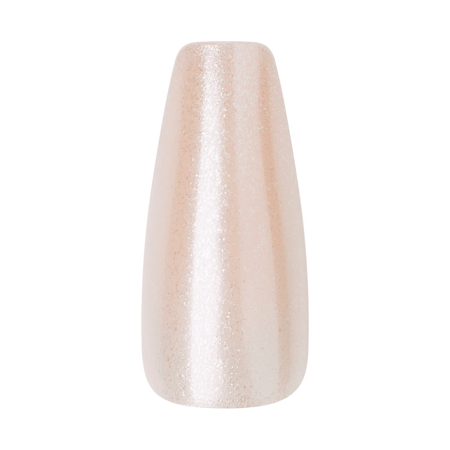 Light nude press-on nail with a subtle pearlescent shimmer and a smooth, curved oval shape.