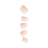 Set of five press-on nails in a chic French design with a soft pink base and white tips, displayed vertically on a transparent background.