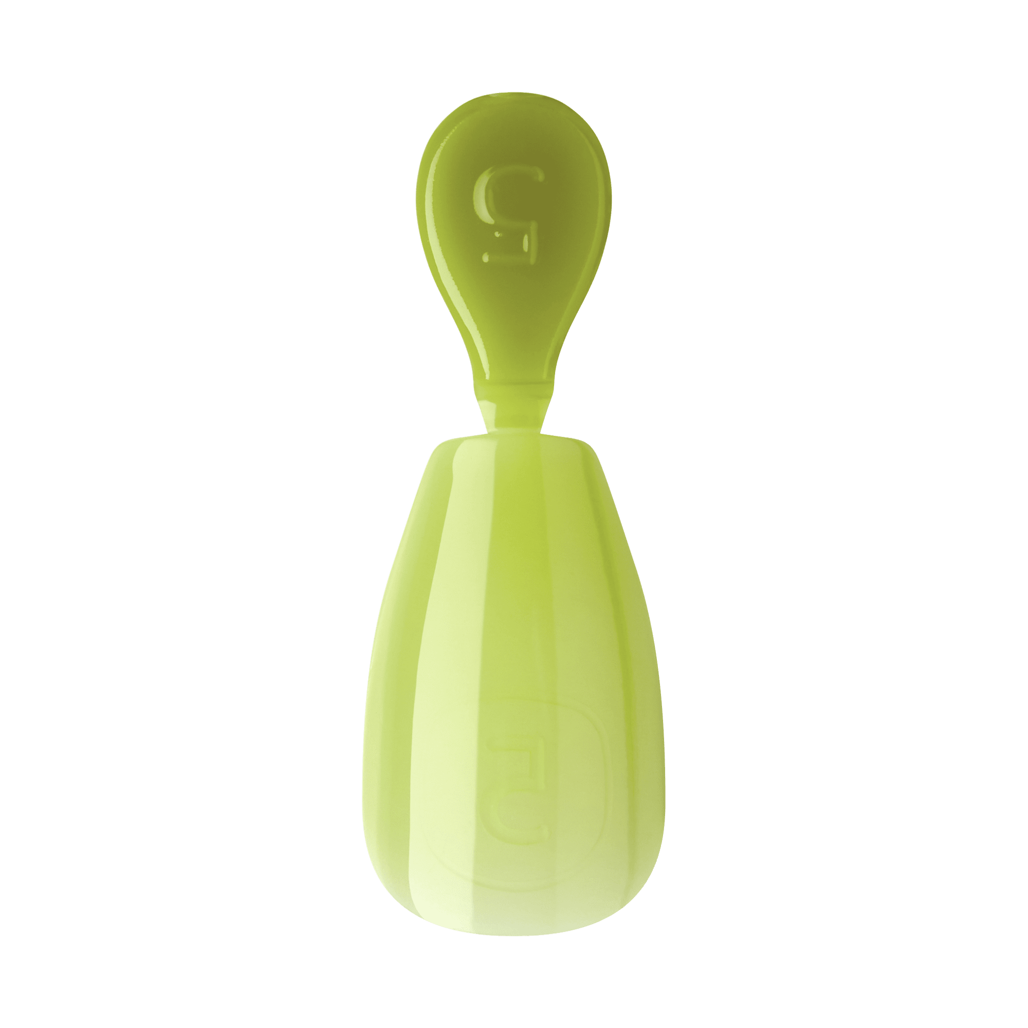 Single lime green press-on gel nail from KISS Salon X-tend Color collection, shown from top and side angles, with size number 5 embossed.
