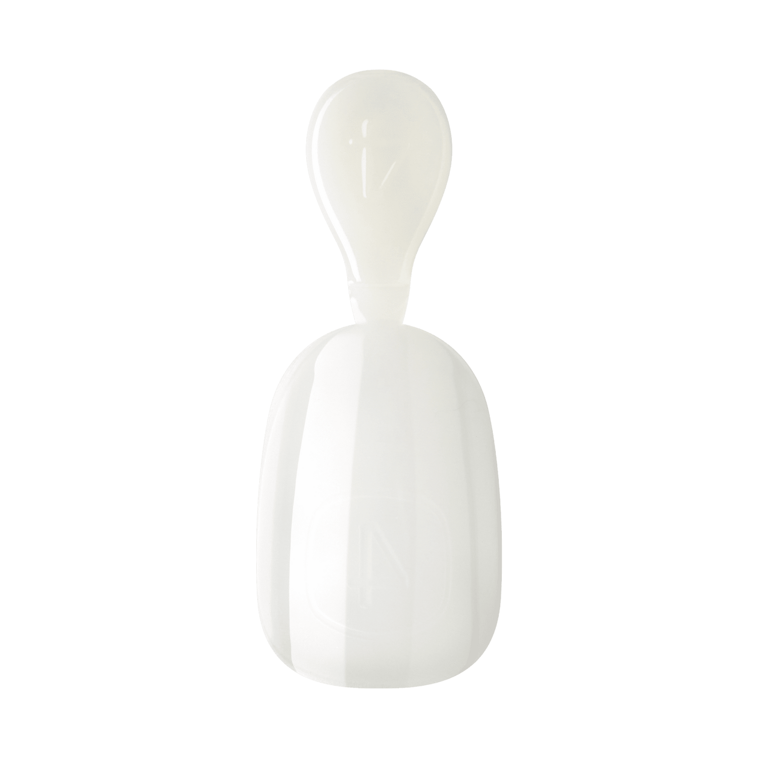 Glossy, solid white press-on gel nail from KISS Salon X-tend Color, shown on clear plastic nail display tip.