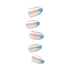 Set of five iridescent press-on nails with pastel pink and blue color blocks; two nails feature small pearl embellishments.