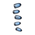 Blue ombre press-on nails with rounded tips, featuring a metallic star design on one nail and small silver dots on another.