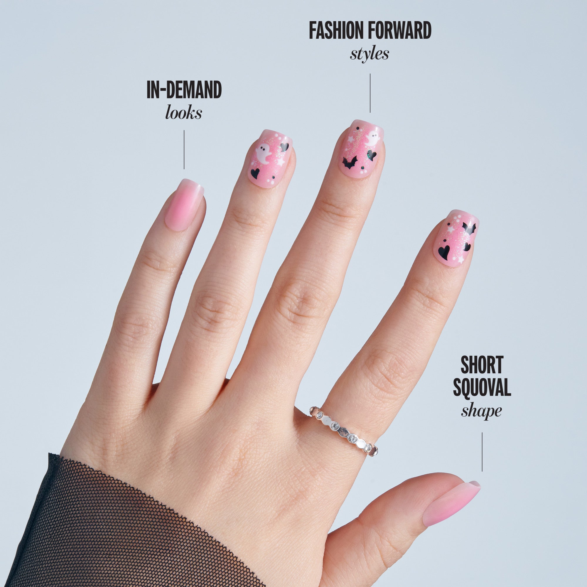 Kiss Haunt Halloween Press On Fake Glue Nails - Trick or Tip | Design, Pink, Short, Squoval, Glow In The Dark