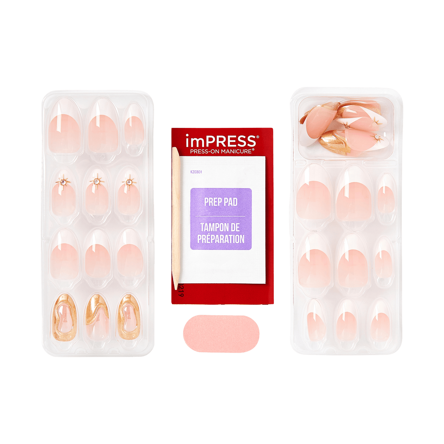 Impress Premium No Glue Fake Press On Nails - No Tears | French Design, White &amp; Gold, Medium, Almond, Manicure