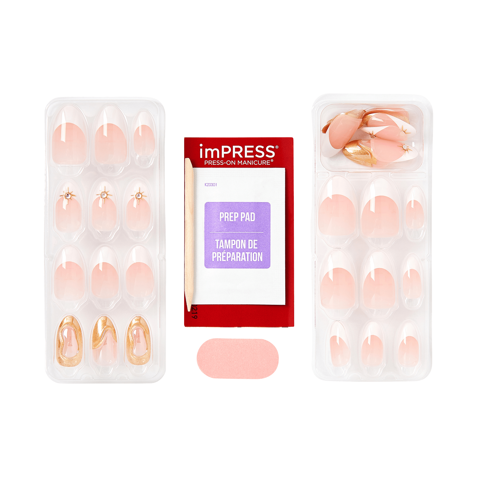 Impress Premium No Glue Fake Press On Nails - No Tears | French Design, White &amp; Gold, Medium, Almond, Manicure