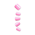 Set of five press-on nails in a shiny pink shade with a vertical white stripe down the center, shown against a plain background.