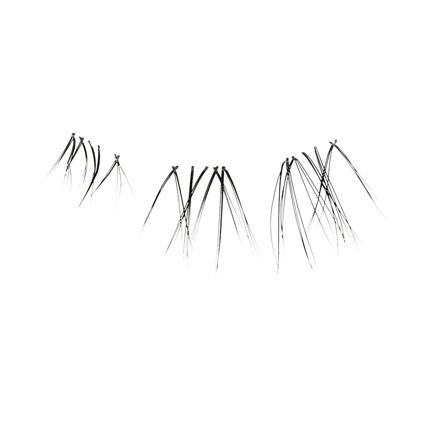 Set of four black bottom lash clusters arranged in a row on a white background, showing varying lengths and thicknesses.